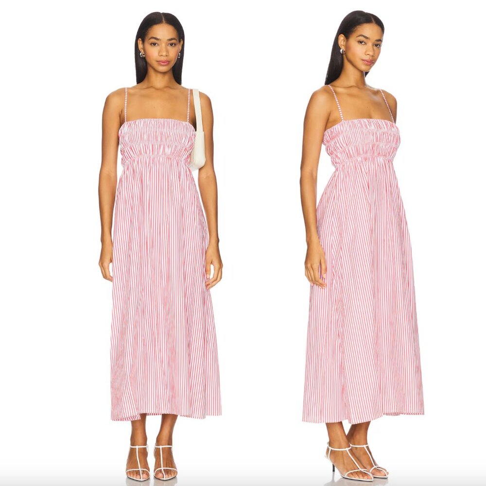 NEW FAITHFULL THE BRAND Nica Midi Dress Riviera Stripe Red White Sundress Maxi